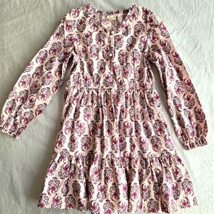 Crewcuts Cream Cotton Dress Pink Floral Botanical sz 8 Long Sleeve